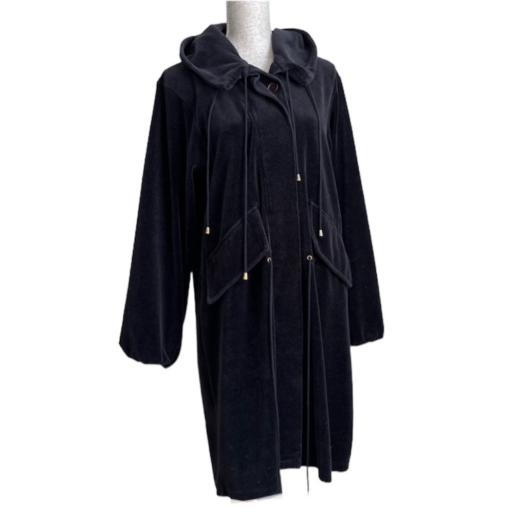 Vintage Spiegel Oversized Black Velvet Velour Hooded Jacket Size Small